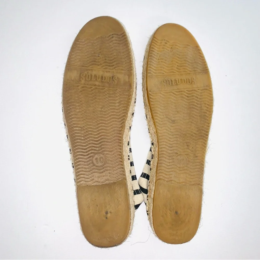 Soludos Espadrille Shoes Size 10 Classic Stripe Smoking Slipper Cream Black